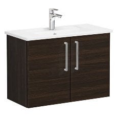 Vitra Root 66396 Lavabo Dolabı, Kapaklı, 80 Cm, Dar, Ceviz, Köşeli Lavabolu